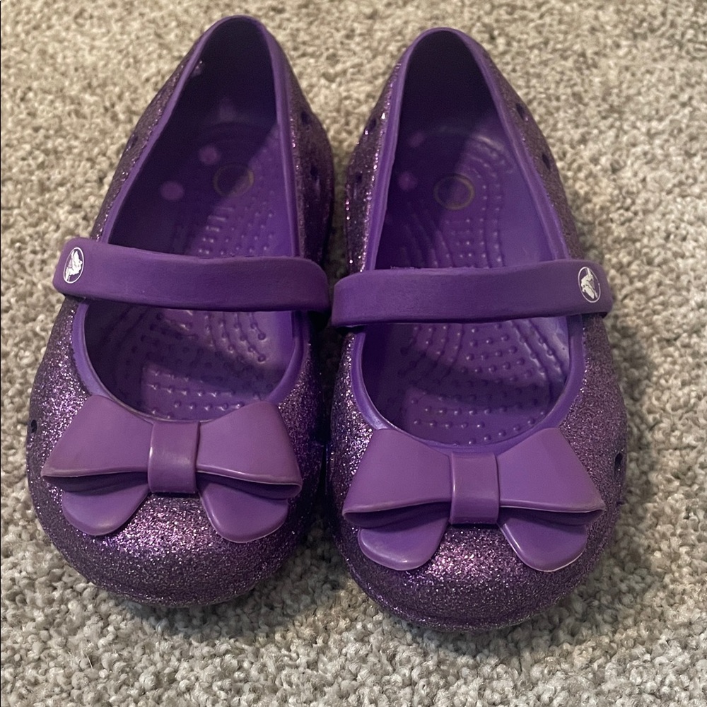 Crocs Keeley hi glitter bow Mary Jane’s Sz 7 Purple slip on